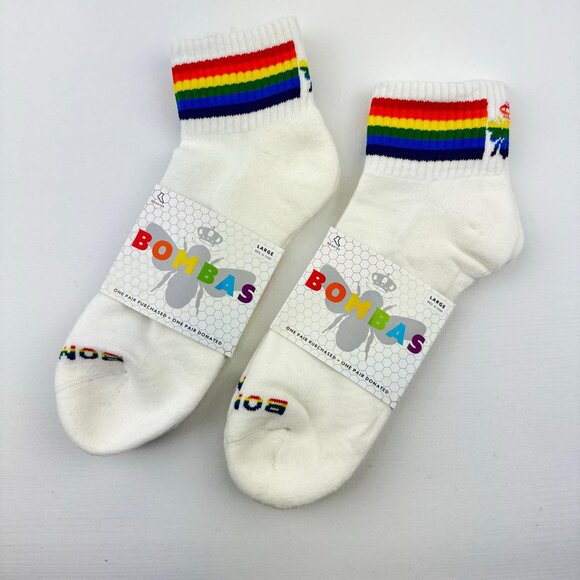 2-Pairs Bombas Bee Proud Quarter Pride Rainbow Socks White - Picture 3 of 3